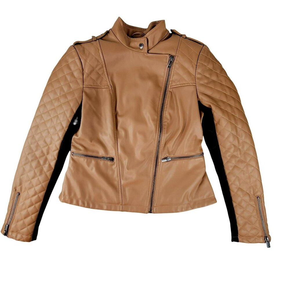 Women's Brown Faux Leather Jacket G by Giuliana Size XS NWOT  JH1548
